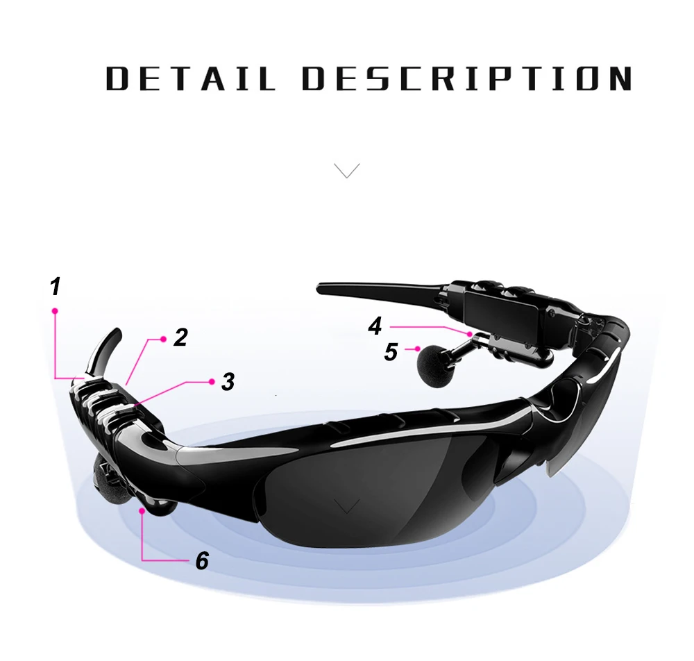Bluetooth солнцезащитных очков спортивные наушники Bluetooth Беспроводной гарнитура Sunglass большой Батарея Ёмкость