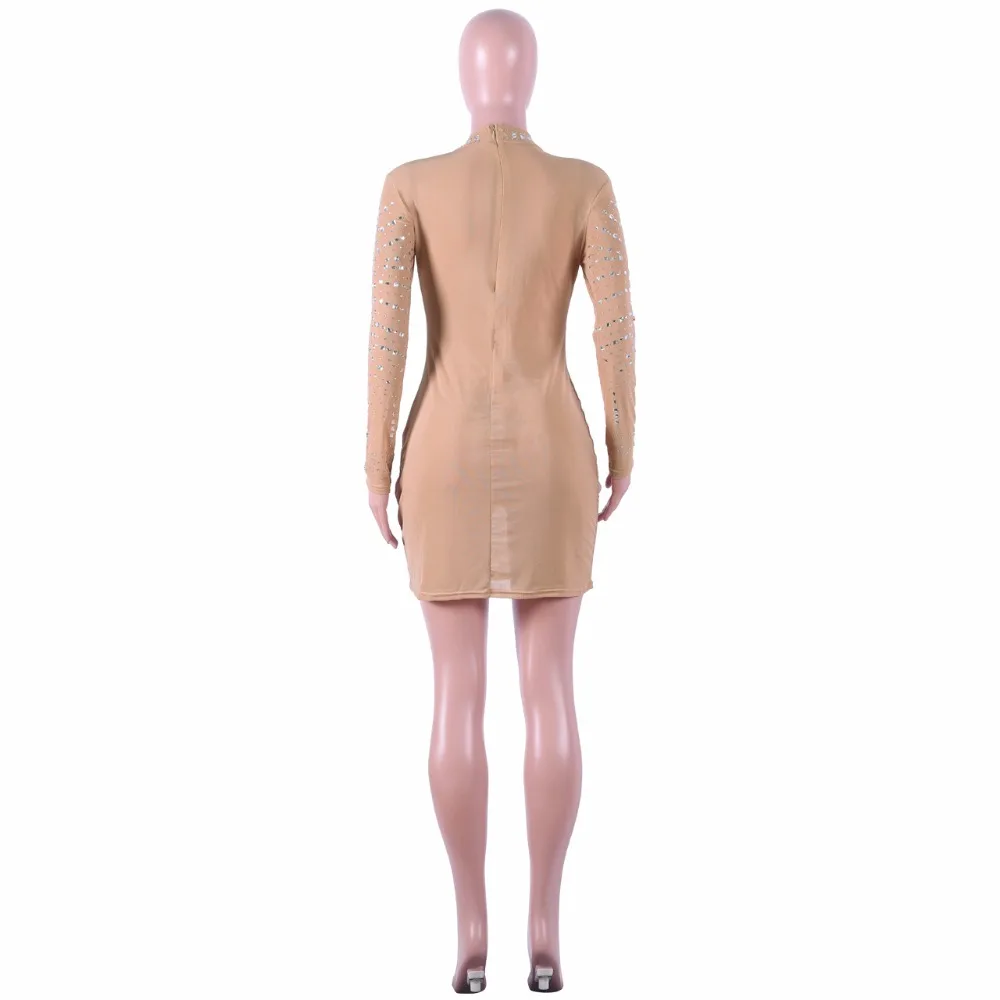 

Sexy Sheer Party Dress Women Bodycon O Neck Long Sleeve Mesh See Through Sparkly Rhinestones Elegant Dresses Chrismas vestidos