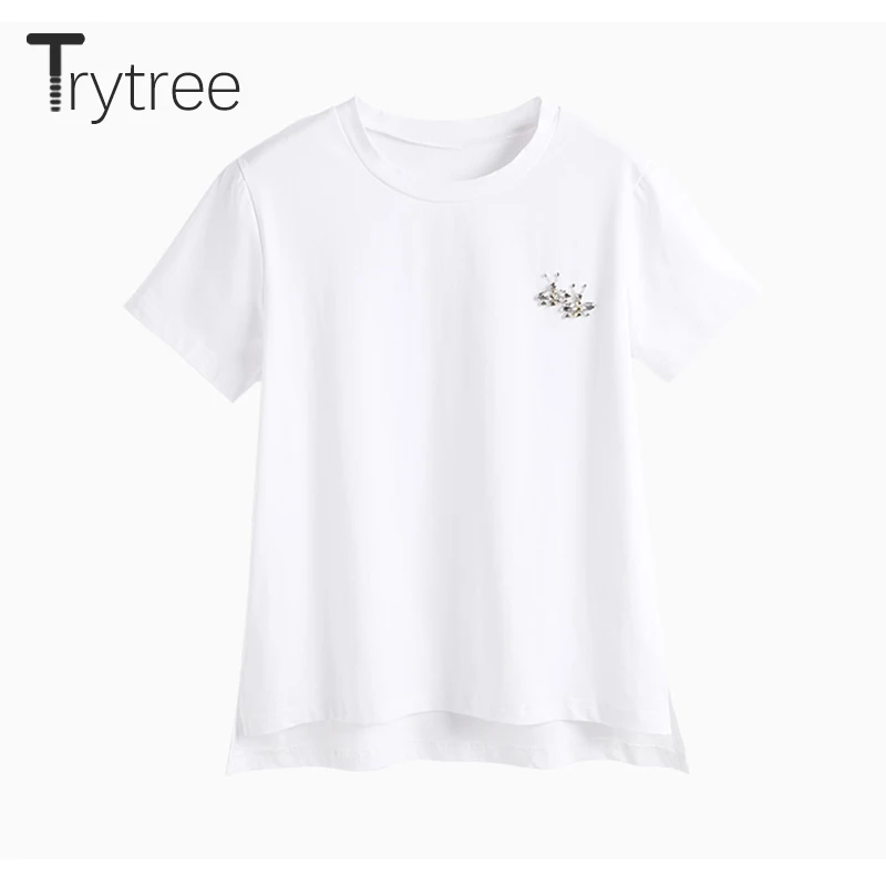 Trytree Летняя Повседневная Женская Однотонная футболка женский Топ хлопок