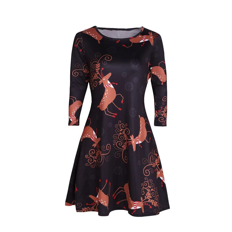 S-3XL Large Size Winter Women Dresses Casual Cute Printed Christmas Dress 2018 Party Short Plus Vestidos | Женская одежда