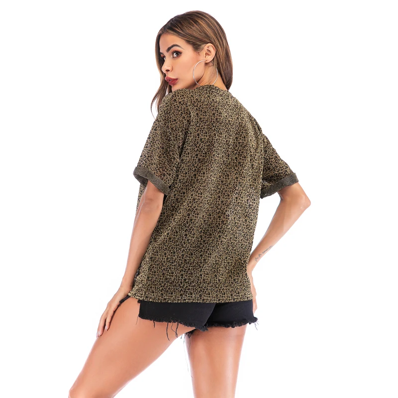 Diwish Korean Style Summer T Shirt Women Short Sleeve Shirts 2019 Leopard Print O-Neck Vintage Shimmering T-shirts Top for | Женская