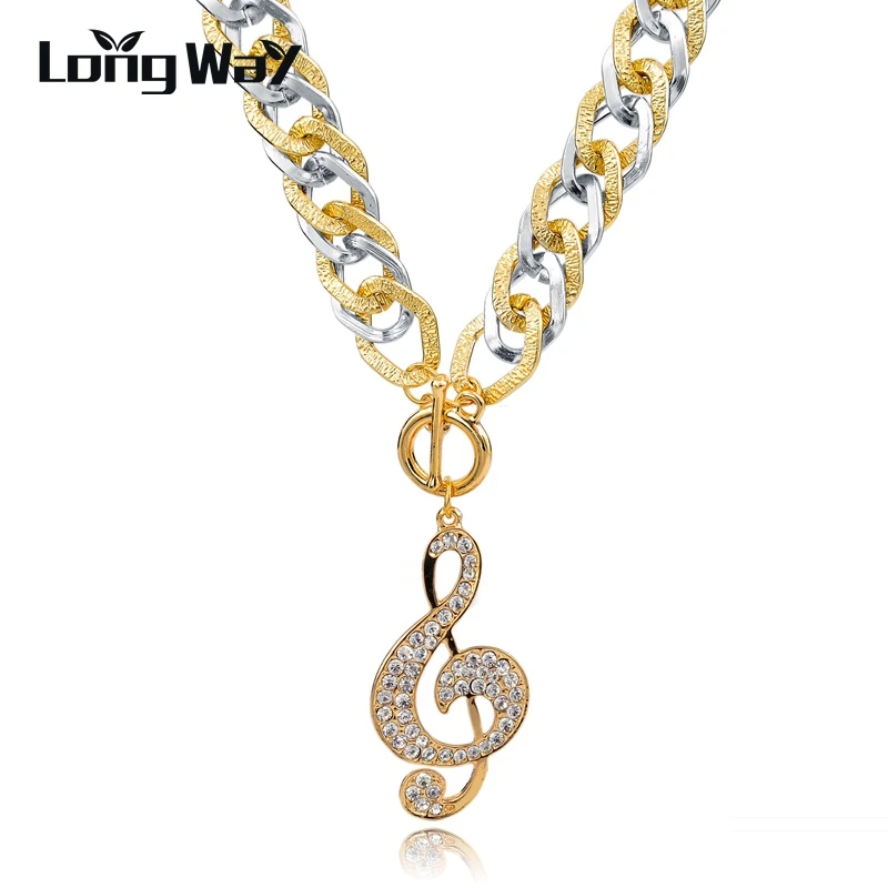 Женская многослойная цепочка LongWay SNE150777 золотистая с подвеской в форме музыки