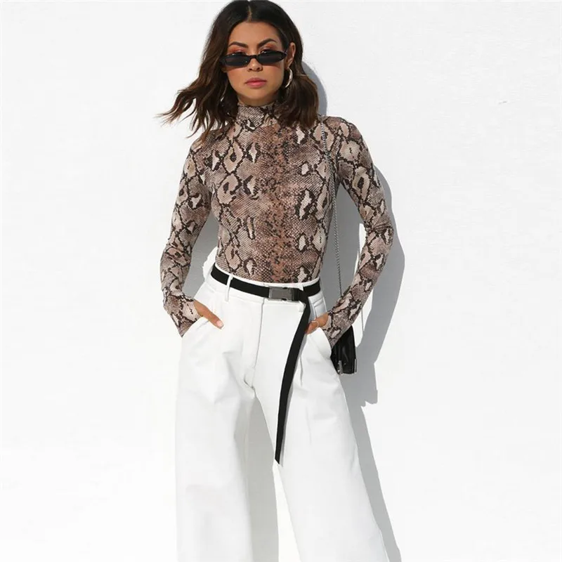 Сексуальный Змеиный узор боди Женский Осенний v-образный вырез с длинными