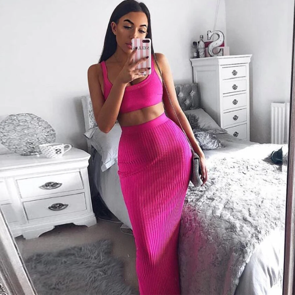 Seamyla 2019 New Fashion Women Suit Sets Sexy Sleeveless 2 Two Pieces Bodycon Night Club Outfits Evening Party Clubwear | Женская одежда