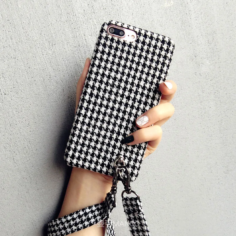 Vintage Plaid Phone Case For iPhone X XS Grid Cloth Cases for 6 6s 7 8 Plus MAX XR Fabric Plush Soft Cover with strap |
