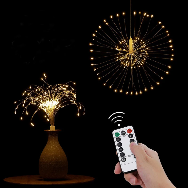 DIY подвесной светодиодный гирлянда Starburst, сказочные фейерверки, 150 светодиодный медный Рождественский гирлянд, огни для помещений/улицы, мерцающие огни