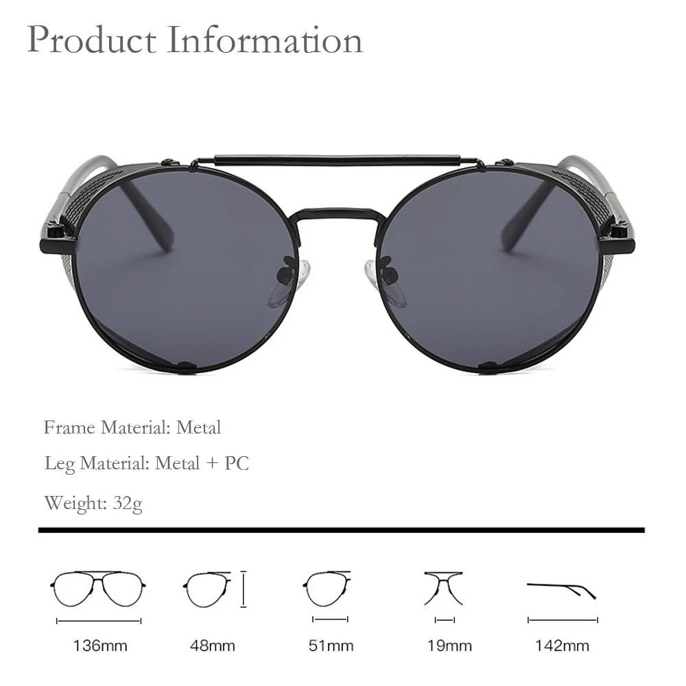 Солнцезащитные очки в стиле ретро женские и мужские круглые металлические
