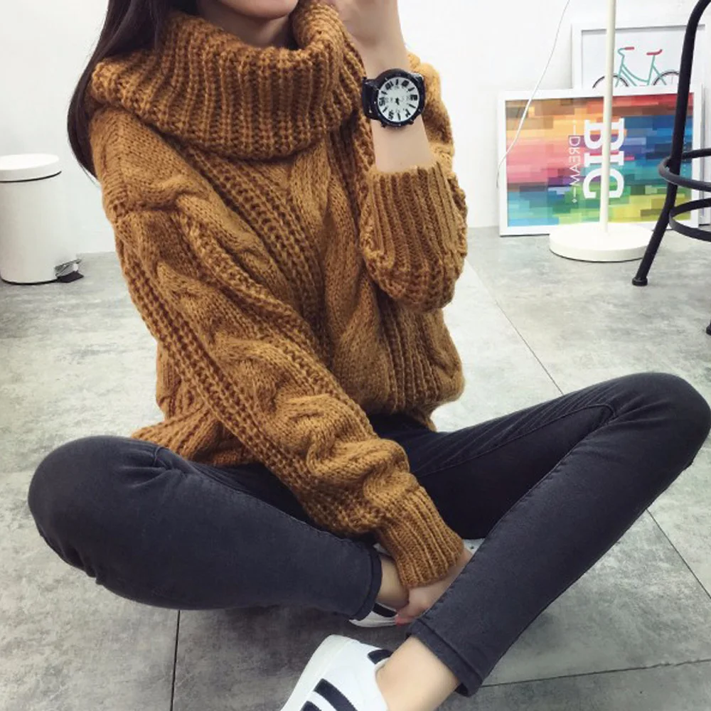 Thick Warm Women Turtleneck 2019 Winter Sweaters And Pullovers Knit Long Sleeve loose Elastic Sweater Female Jumper Tops | Женская