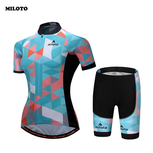 Jersey Shorts Set MILOTO для женщин Велоспорт Ropa Ciclismo велосипед короткий рукав Джерси нагрудник шорты комплект Велосипедный спорт для девочек спортивная одежда костюм - Цвет: Jersey Shorts Set
