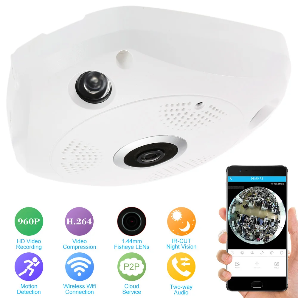 360 градусов 960P Беспроводная VR ip камера с полным обзором 1 44 мм объектив рыбий глаз