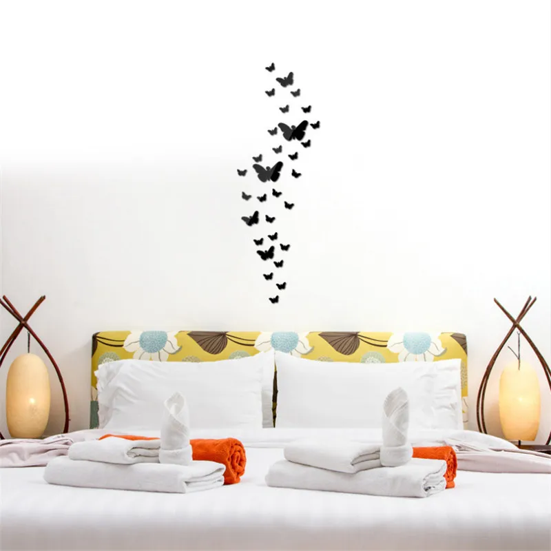 12 шт./компл. DIY зеркальные наклейки на стену с бабочкой съемные украшения дома для