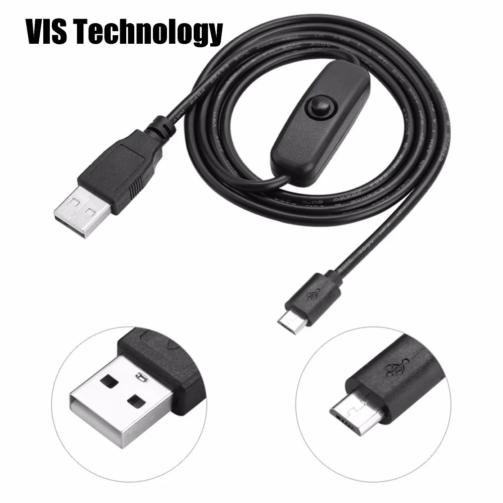 1pc 1M Raspberry Pi 3 Model B Power Cable With Switch ON/OFF Button Micro USB Charging For Zero W 2 | Компьютеры и офис