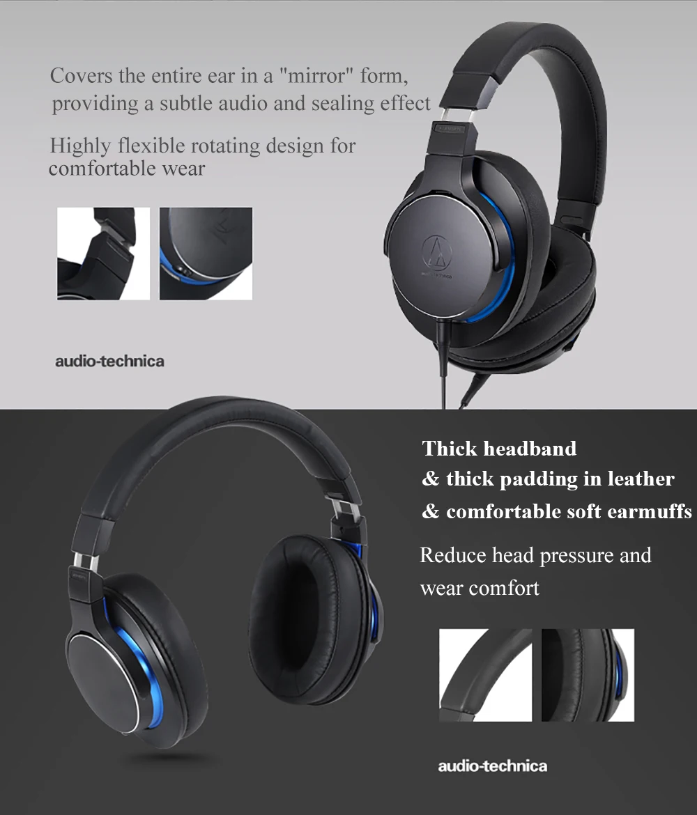 Оригинальные наушники Audio-Technica ATH-MSR7b, профессиональные наушники, гарнитура Hi-Res, портативные Наушники Hi-Fi, сбалансированное соединение