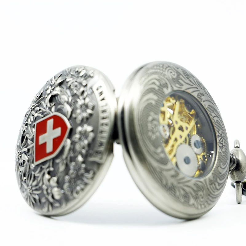 Antique Knight Cross Badge Swiss Mechanical Pocket Watch Vintage Steampunk Manual Winding Fob Chain Digital Clock Men's Gift