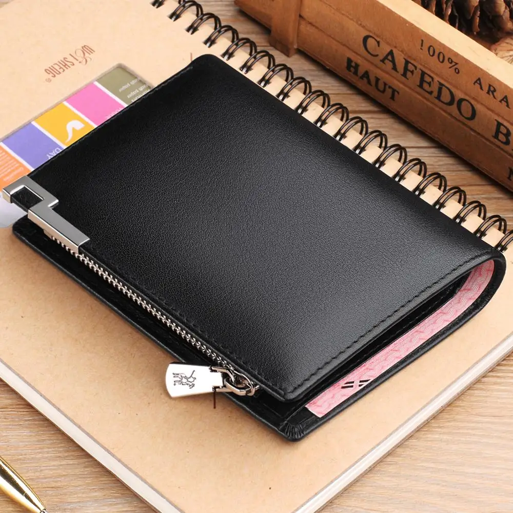 

WilliamPOLO Men Wallet Short Credit Card Holder Genuine Leather Organizer Bifold Multi Card Case Purse With Zipper Pocket Mini