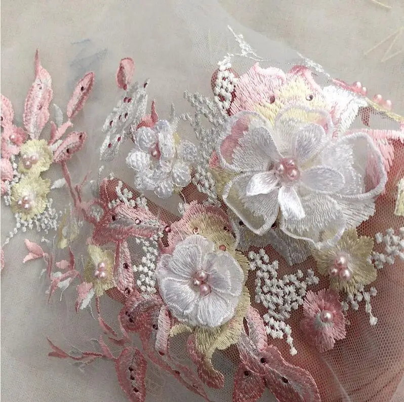 1 шт. 3D кружевная ткань отделка жемчужное платье аппликация на одежду мотив