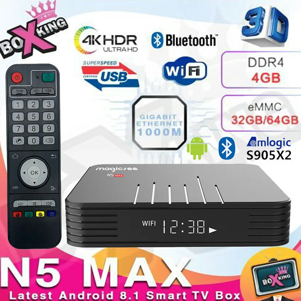 MAGICSEE N5 Max 4 K HDMI ТВ блок Android 8,1 Amlogic S905X2 4G Оперативная память 32/64 GB Встроенная память Ethernet 1000 м мультимедийный плеер