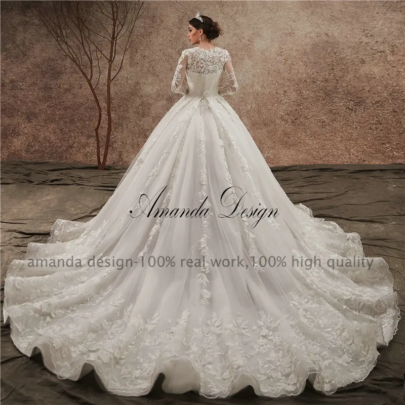 Аманда дизайн brautkleid с длинными рукавами кружевная Апликация свадебное платье с цветами