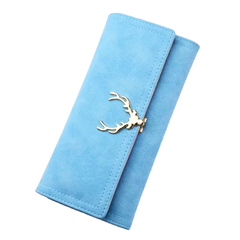 Light blue Модный многофункциональный милый сексуальный складной Женский кошелек из искусственной кожи с пряжкой в виде оленя, подарок для мамы, женский клатч, Длинный дизайнерский кошелек - Цвет: Light blue