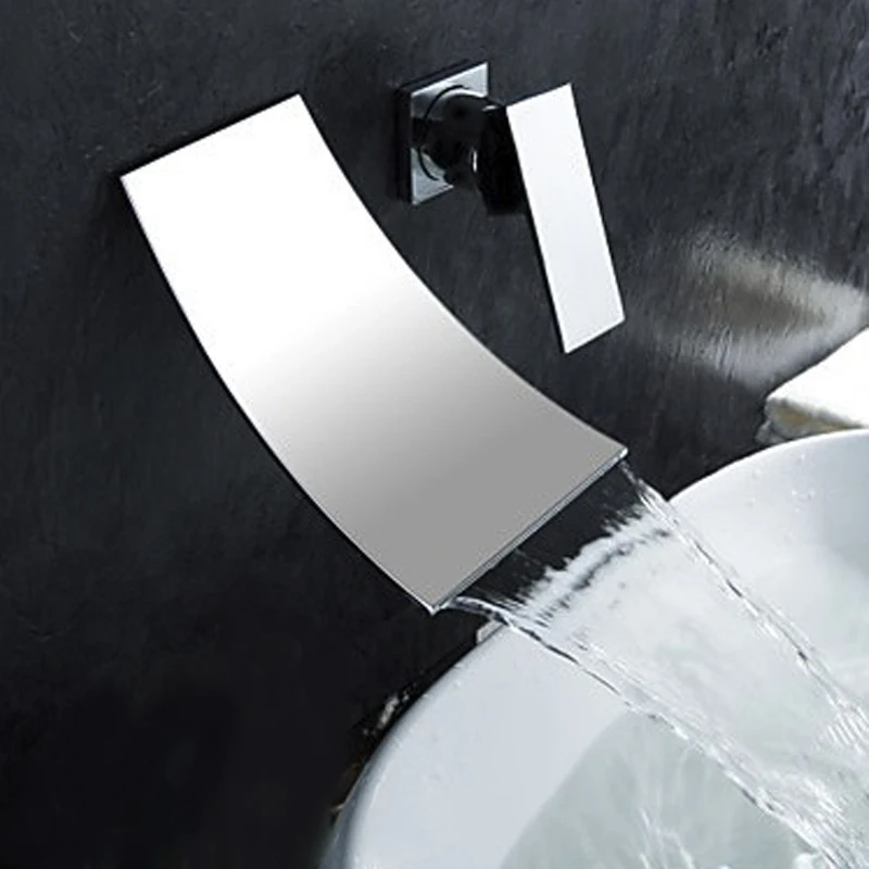 

Водопад настенный смеситель для ванной комнаты смеситель для раковины с одной ручкой хромированный латунный Носик раковины водопад смесит...