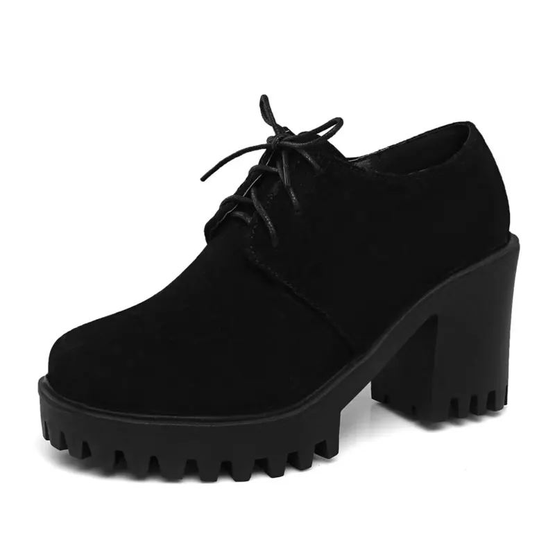 black Fanyuan/весенние повседневные женские туфли-оксфорды на шнуровке с круглым носком; Женская обувь в винтажном стиле; обувь на платформе и высоком квадратном каблуке; zapatos mujer - Цвет: black