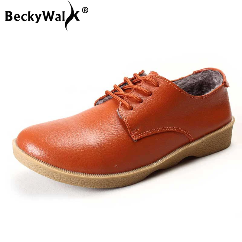 BeckyWalk/осенне-зимняя обувь из натуральной кожи женская повседневная на плоской