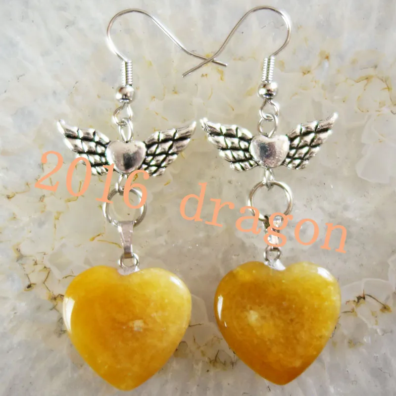 Yuteng пара 20x18x7 мм Желтый авантюрин сердце и Тибет крыло серьги KL16|silver wings earrings|wings