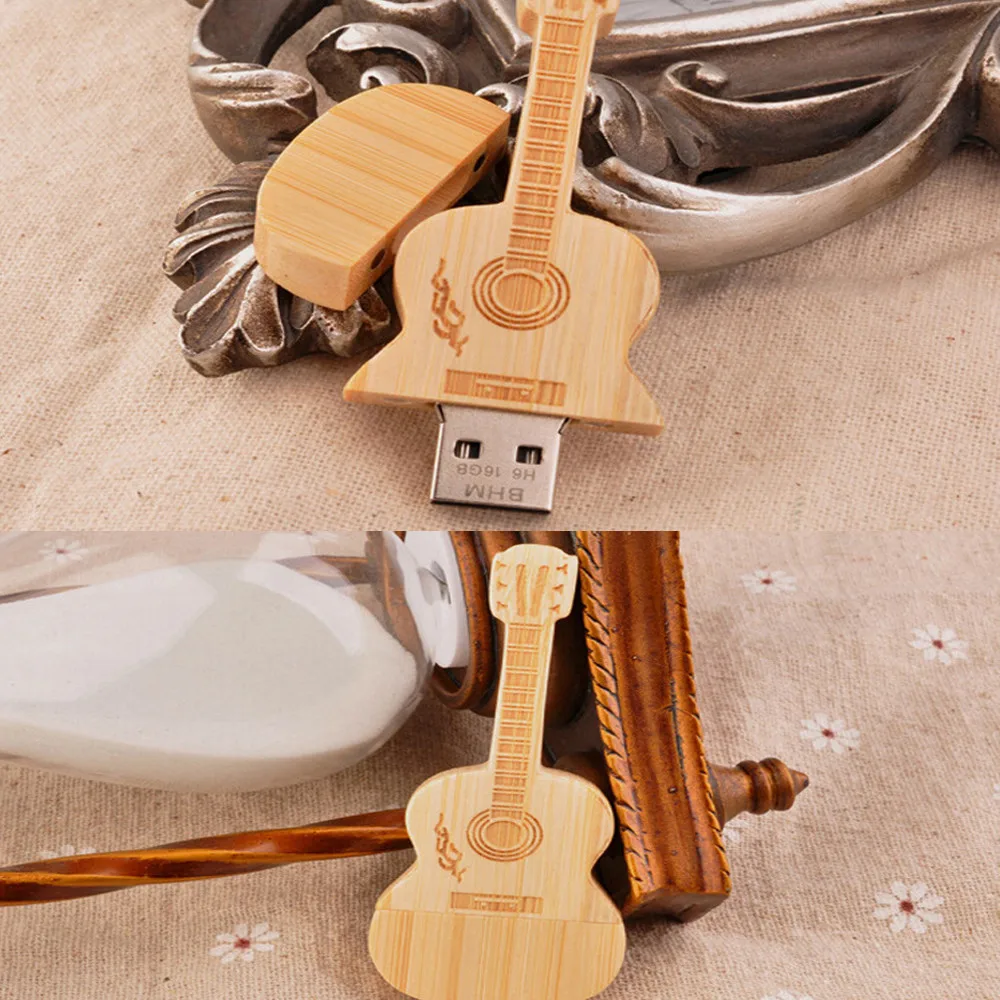64G флеш-диск USB 2 0 новинка мини деревянная гитара Форма ручка флэш-накопитель U