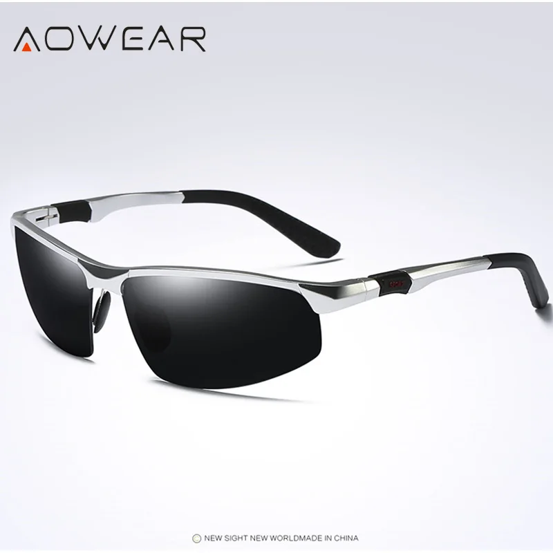 AOWEAR брендовые дизайнерские солнцезащитные очки без оправы, мужские спортивные солнцезащитные очки из алюминиево-магниевого сплава, мужские очки для вождения на открытом воздухе - Цвет линз: C3 Silver Black