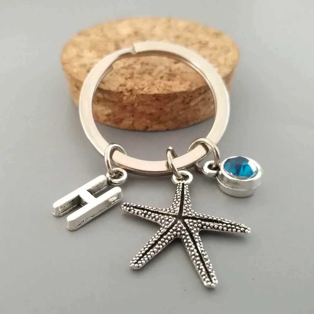 Underwater world Keyring starfish Keychain 26initail keyfob 12 Birthstone Optional Keysholder Bagcharm Keydangel | Украшения и