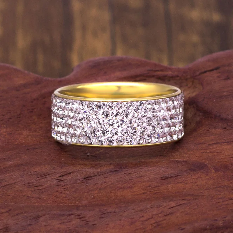 

Stainless Steel 5 Rows Crystal Rings for Women 8mm Wedding bands Fashion Jewelry