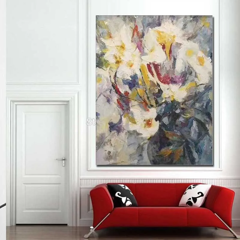 

Hand Painted Abstract Palette Knife Flower Canvas Oil Painting Abstract Flower Picture Wall Art Living Home Decor Drop Shipping