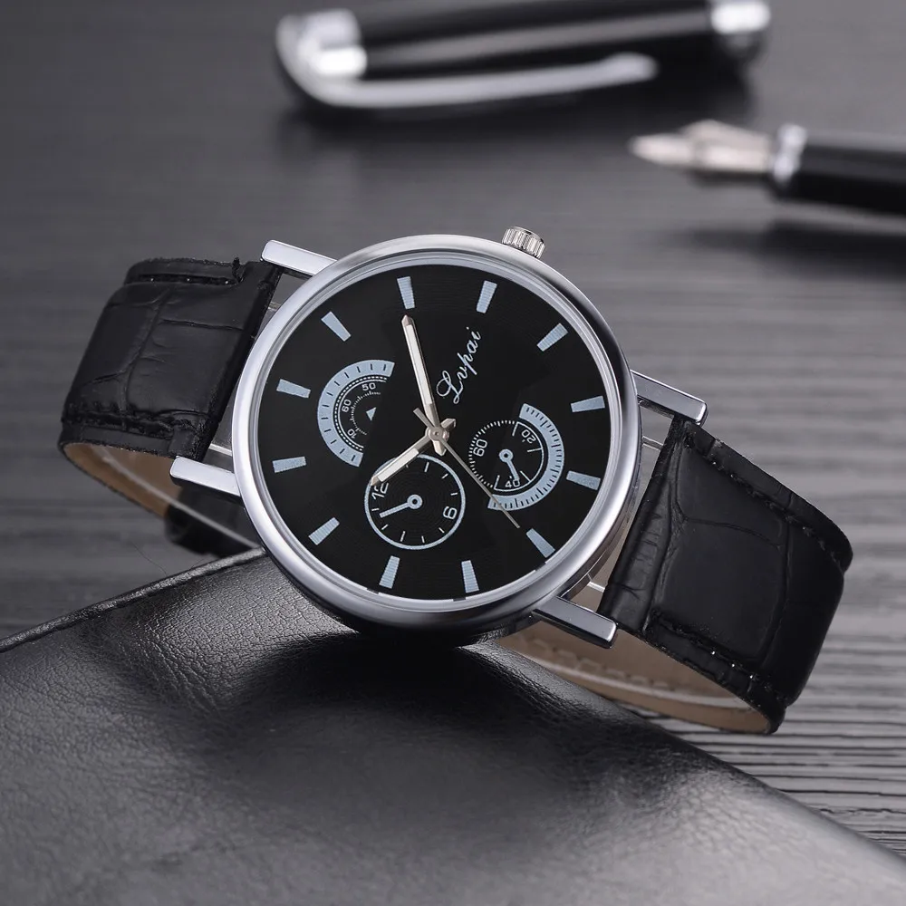 Часы мужские кварцевые с большим циферблатом на кожаном ремешке | Наручные часы