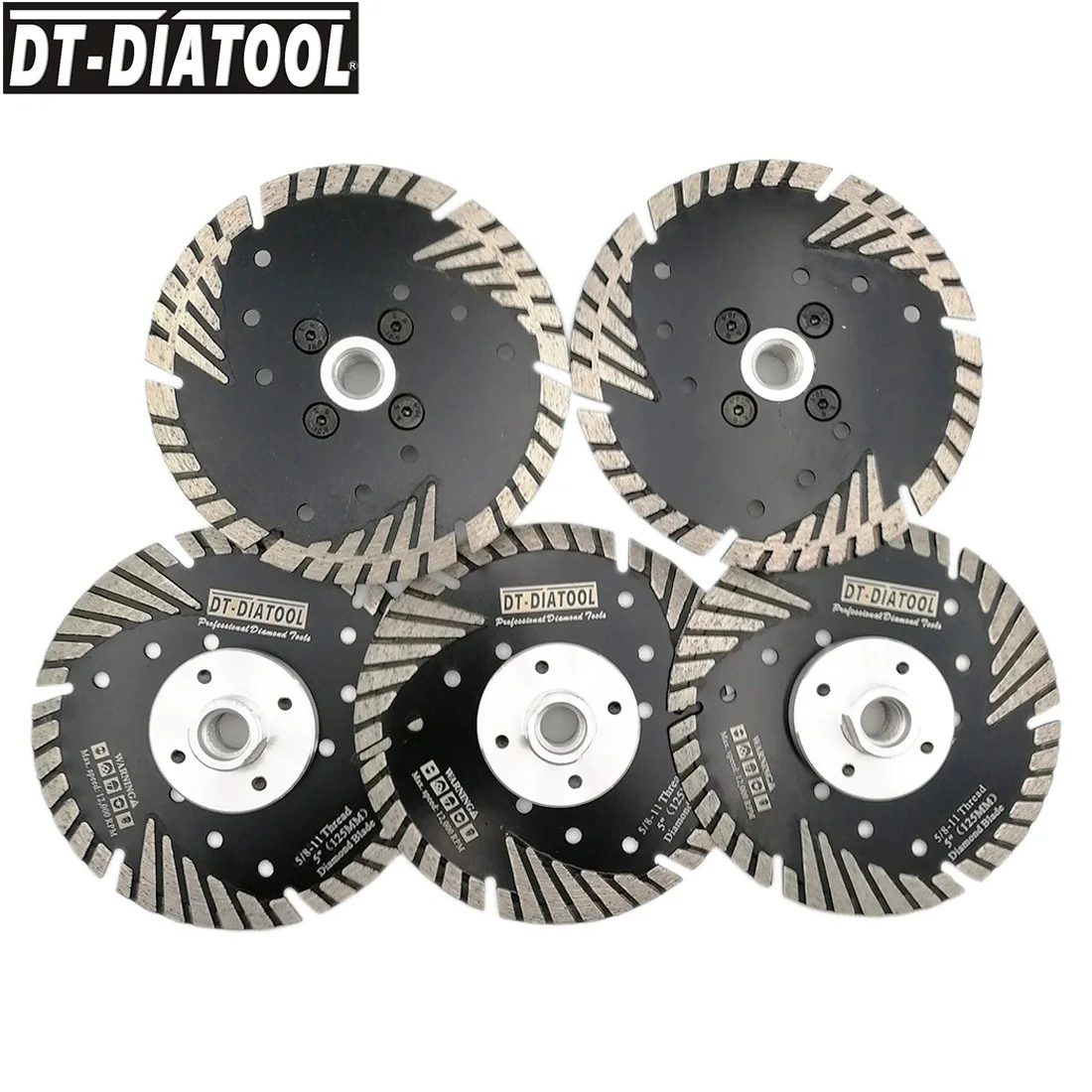DT-DIATOOL 5pcs 125mm/5inch Professional Quality Hot Pressed Diamond Cutting Discs Turbo Blade For Concrete Brick 5/8-11 thread