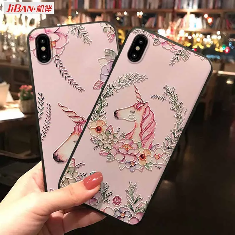 JIBAN New Lovely Cartoon flamingo unicorn matte soft Phone Case for iphone XS X 6s 6plus 7 8 mobile phone accessories wholesale |