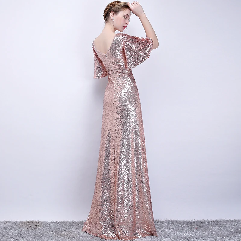 SSYFashion новое вечернее платье для банкета Простое розовое золото блестки