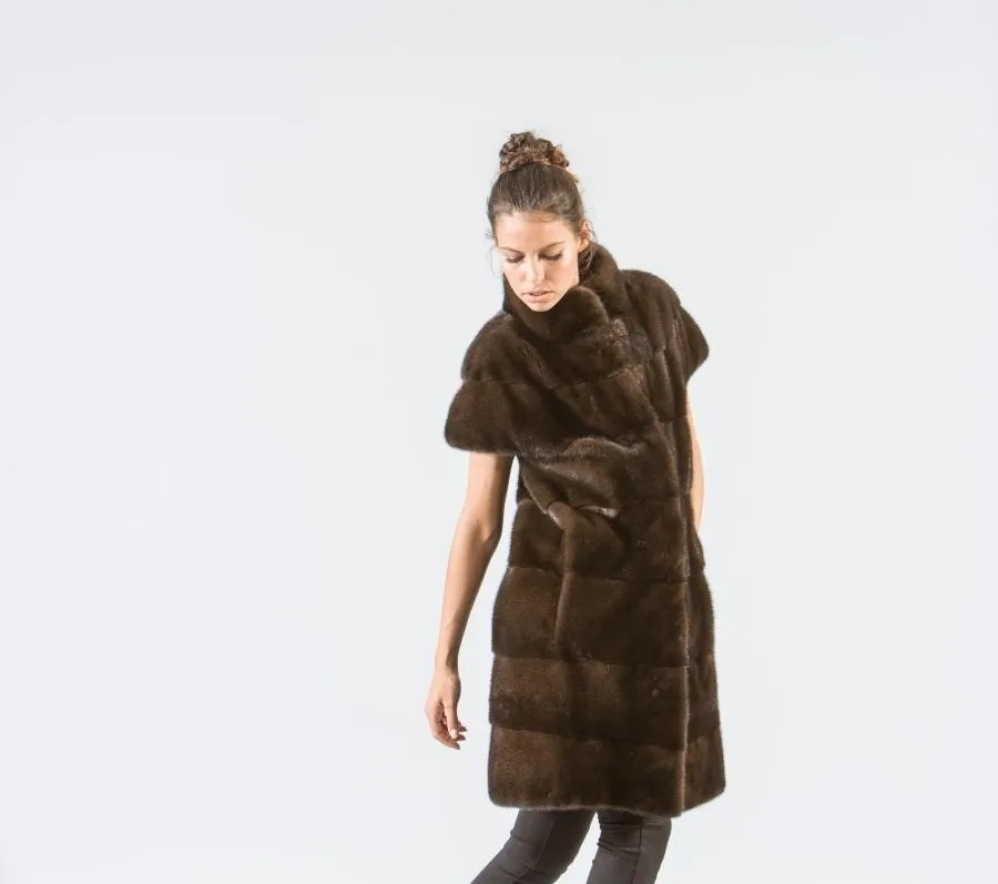 FURSARCAR Real Natural Mink Fur Winter Vest For Fashion Luxury Ladies Gilet Women Genuine Short Sleeve Brown Real Fur Coat