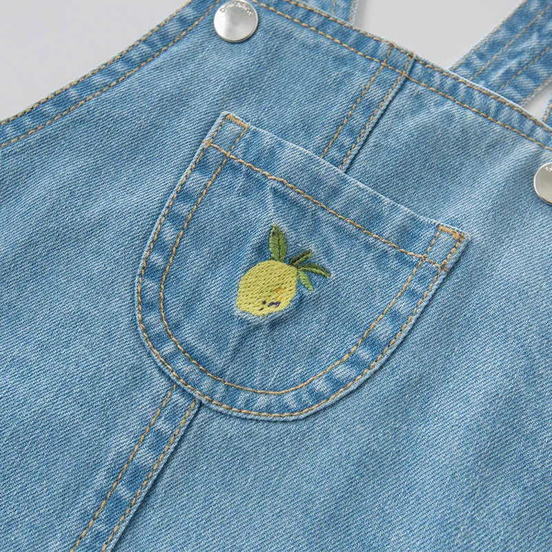DBA6621 dave bella spring infant baby girl's denim dress fashion strap birthday suspenders toddler children clothes | Детская одежда