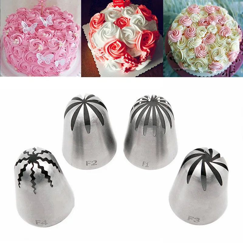 

4pcs Large Cream Cake Nozzle Pastry Tool Stainless Steel Icing Piping Tips Set Cakes Decorating Baking Tools Cake Mold