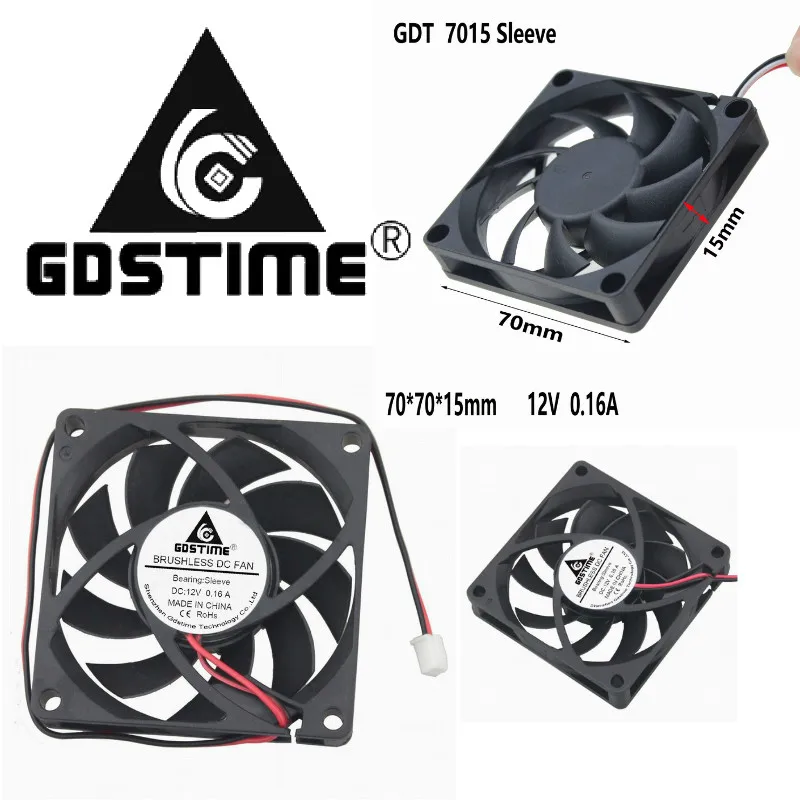 

Gdstime 1Pcs 7cm DC 12V 2Pin PC Brushless Cooling Fan 70mm x 15mm PC Case CPU GPU VGA Heatsink Cooler