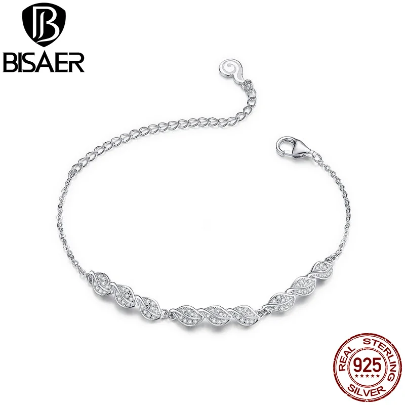 BISAER, серебряные браслеты, 925 пробы, серебряные, светящиеся, дерево, листья, лист, цепь, женские браслеты, Стерлинговое серебро, ювелирные изделия EFB017