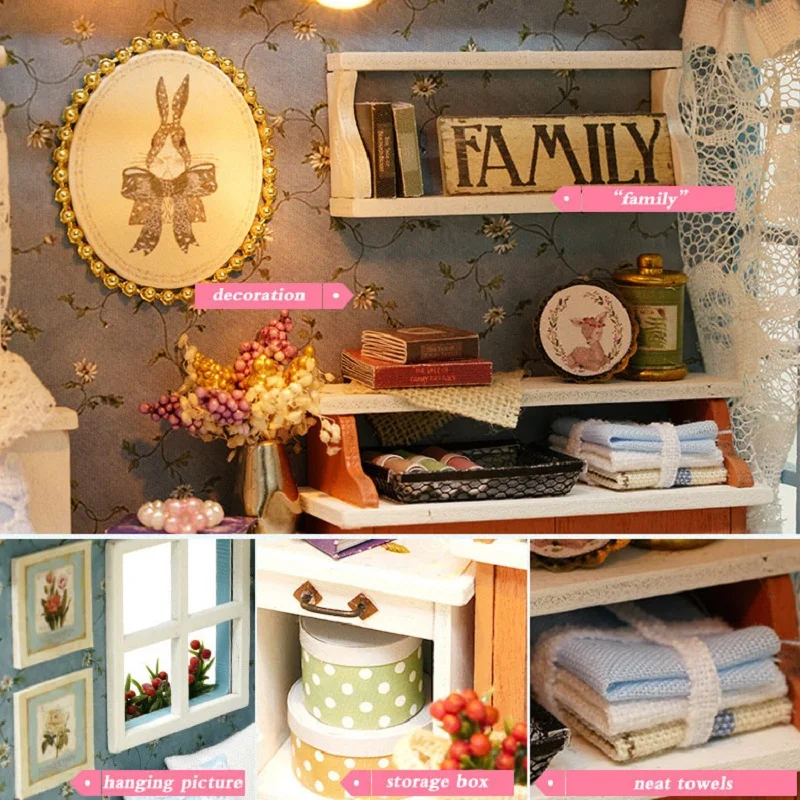 Diy 3D Children Handmade Wooden Doll Houses Toy Assemble Furniture Miniatura Miniature Mini House Led Light Home decoration | Игрушки и
