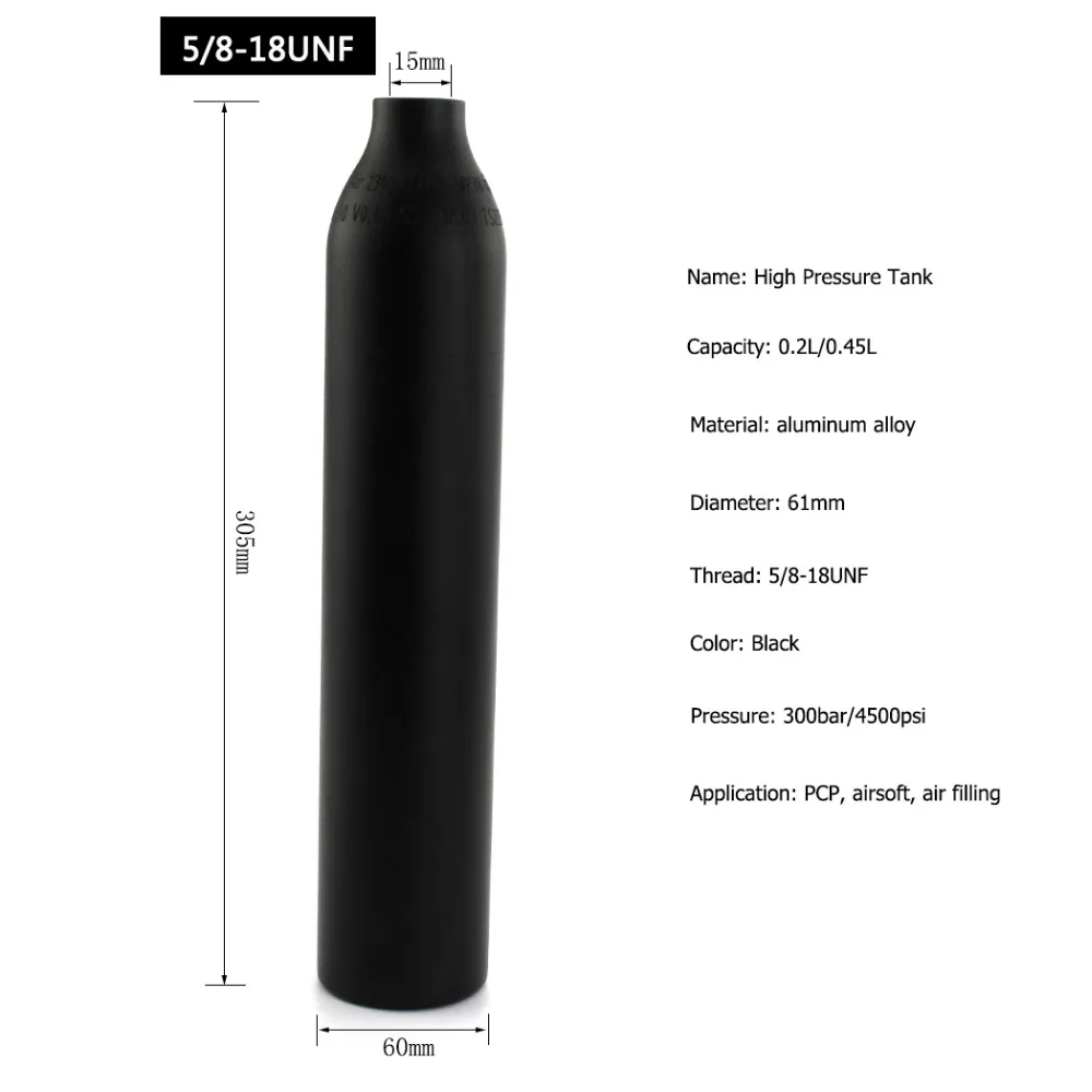 PCP пейнтбол цилиндр высокого давления гПа бутылка 450CC 5/8 18UNF 300bar 4500psi Подводное