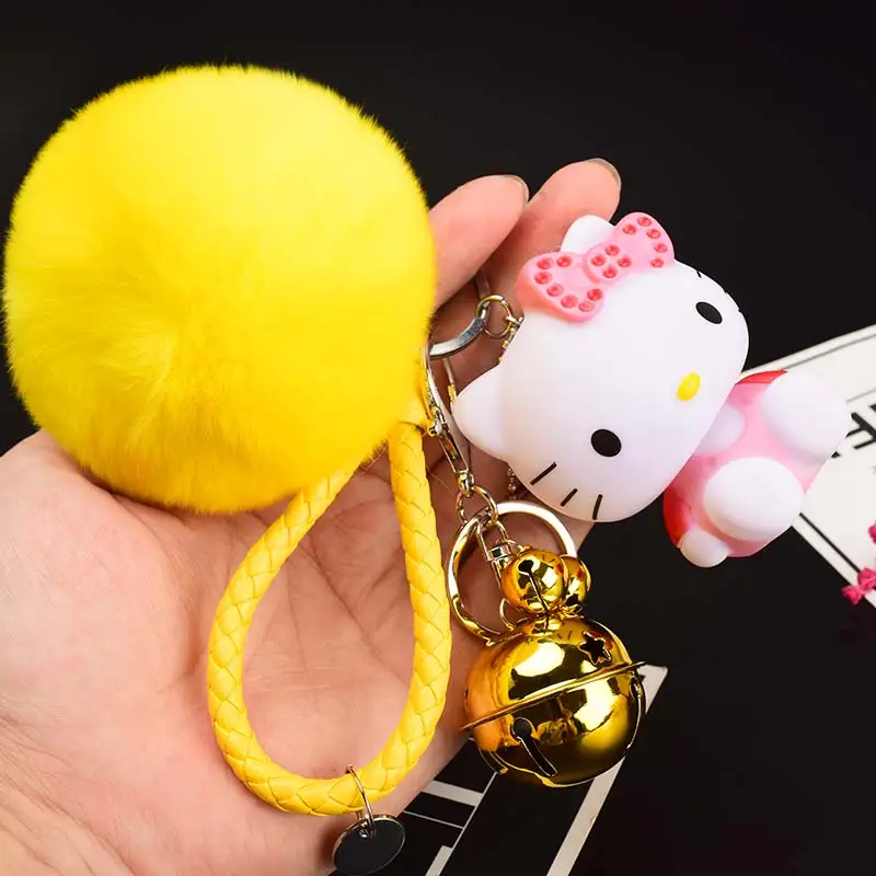 Милый мультфильм рисунок «Hello Kitty» меха кролика мяч помпон Pom подвески-Помпоны ремешок для женщин из металла брелки-цепочки автомобиля сумку очарование D151 - Цвет: 22