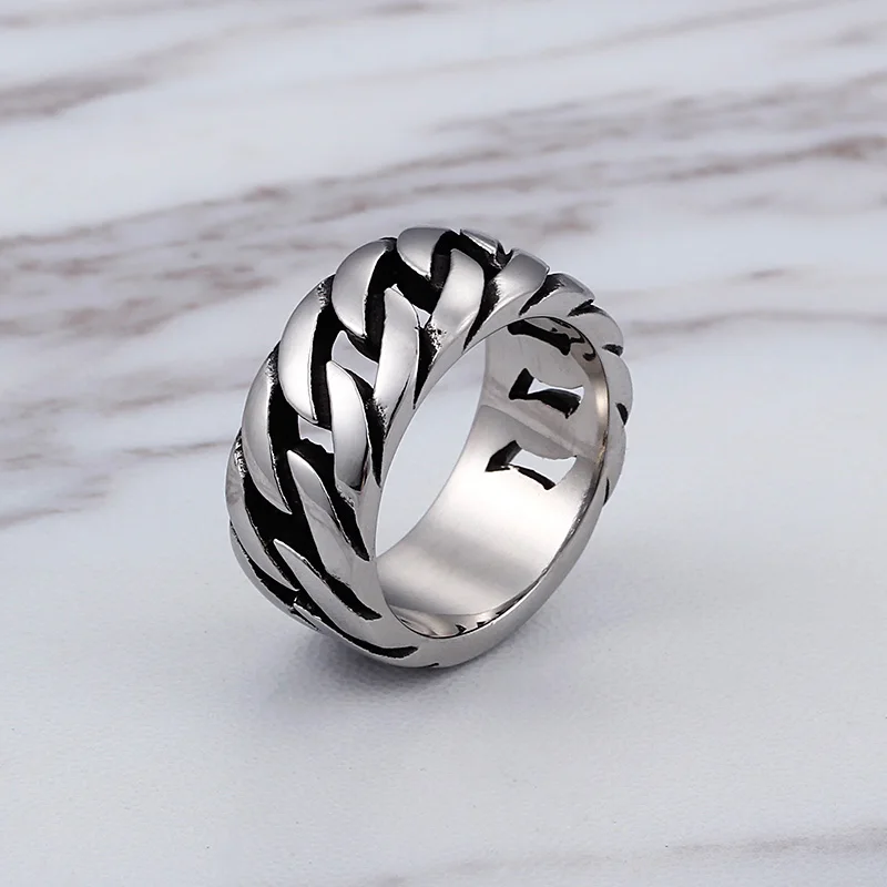 TrustyLan Fashion New Chain Link Style Ring Men 316L Stainless Steel Biker Jewelry Punk Rock Party Mens Rings Dropshipping Gift | Украшения