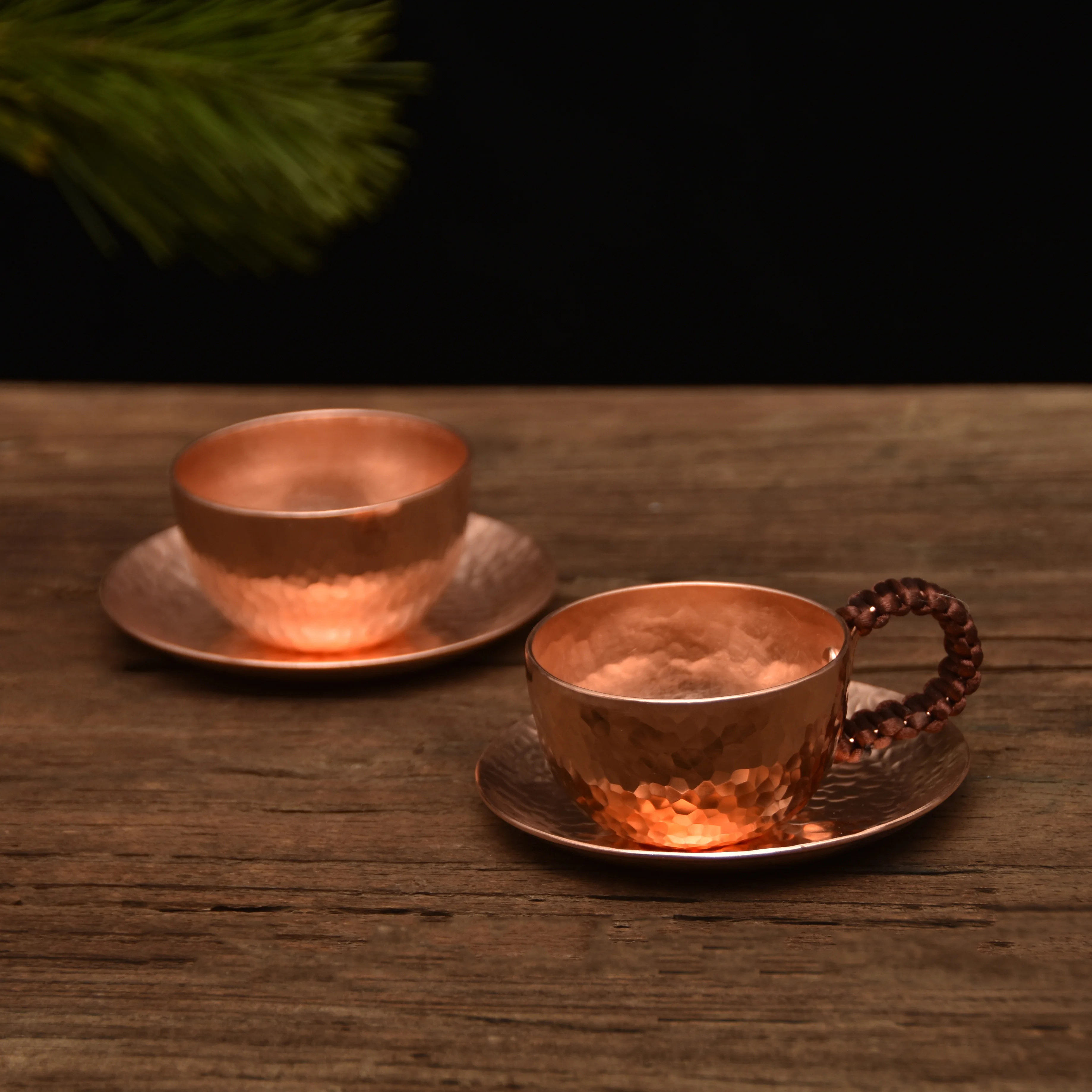 1pc Handmade thickened pure copper water tea wine espresso cup with copper dishes Anti-scalding handle