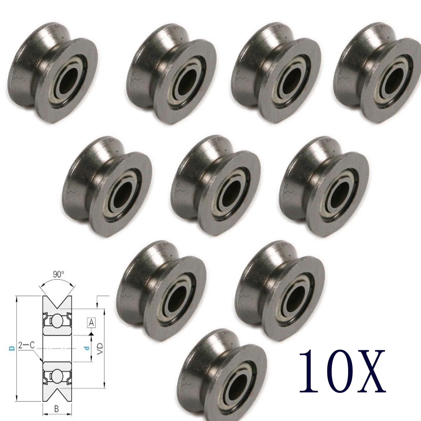 

10pcs V groove Sealed Ball Bearings Wire Guide Pulley Wheels Roller 4mm High Carbon Steel Ball Bearing