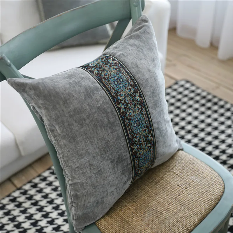 Nordic Classical Embroidery Cushion Sample Room Pillow Gray Embroidered Velvet Fabric Home Car Sofa Decoration | Дом и сад