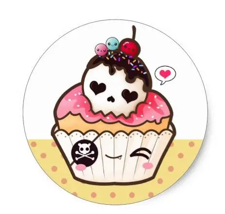 

1.5inch Kawaii skull cupcake classic round sticker
