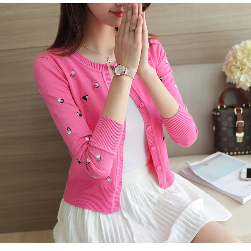 New Spring Autumn Fashion Long sleeve short print Loose female cardigan sweater women Round neck casual knitted outerwear WKM145 |